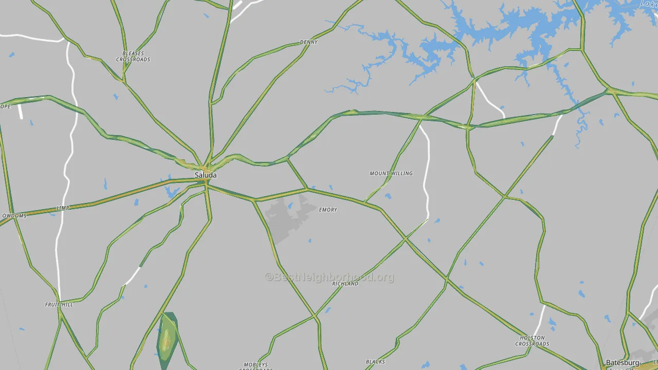 Saluda County, SC Map of Noise Levels in Saluda County