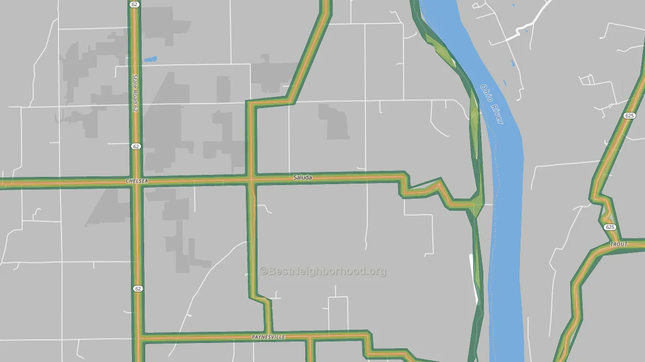 Saluda, IN Map of Noise Levels in Saluda