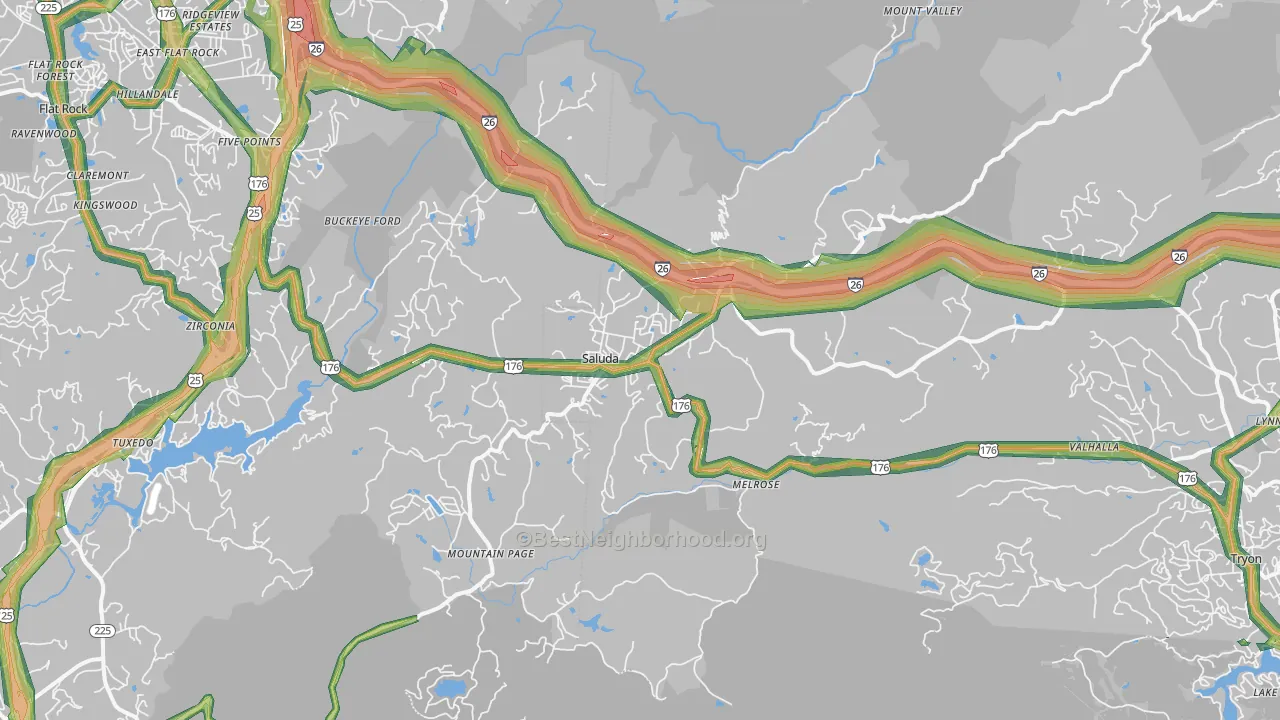 Saluda, NC Map of Noise Levels in Saluda