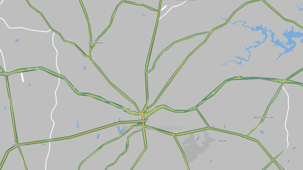 Saluda, SC Map of Noise Levels in Saluda