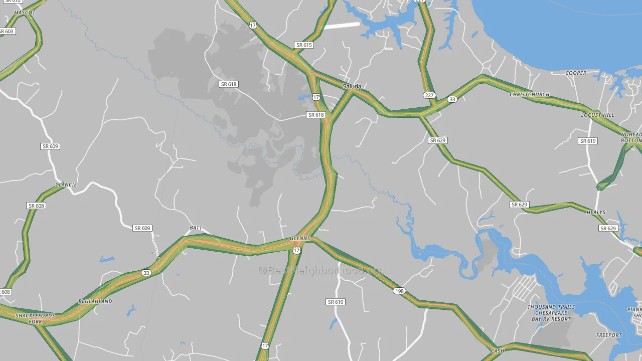 Saluda, VA Map of Noise Levels in Saluda