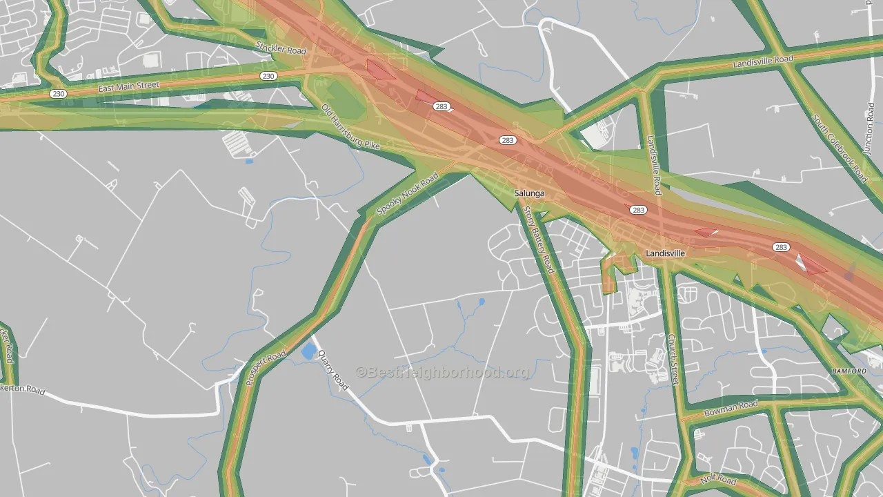 Salunga, PA Map of Noise Levels in Salunga
