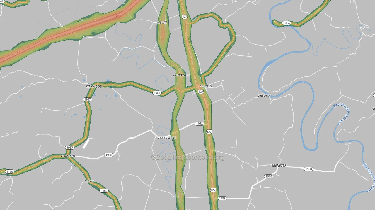 Salvisa, KY Map of Noise Levels in Salvisa