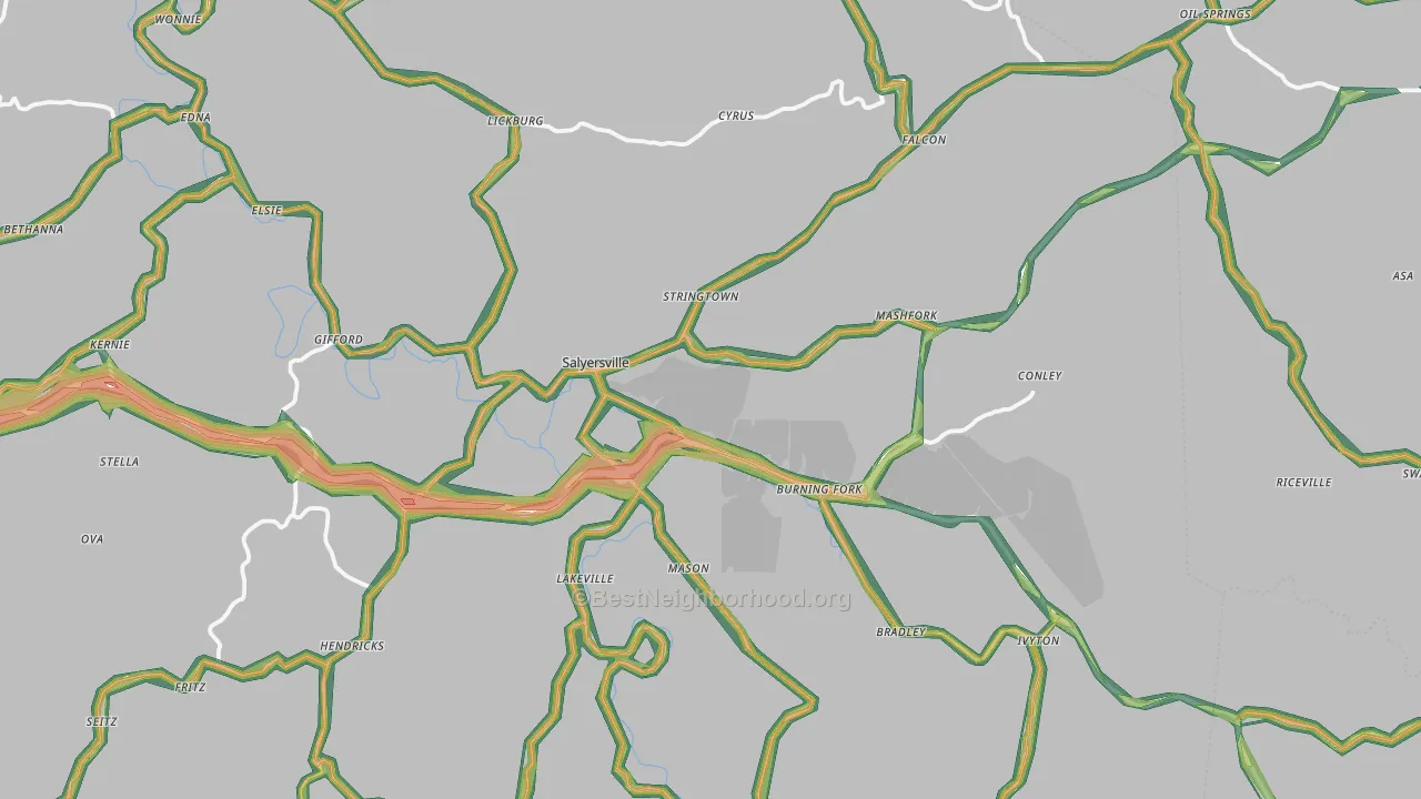 Salyersville, KY Map of Noise Levels in Salyersville