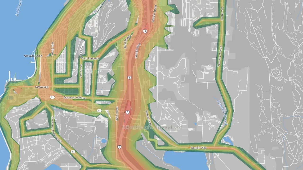 Samish Hill, Bellingham, WA Map of Noise Levels in Samish Hill
