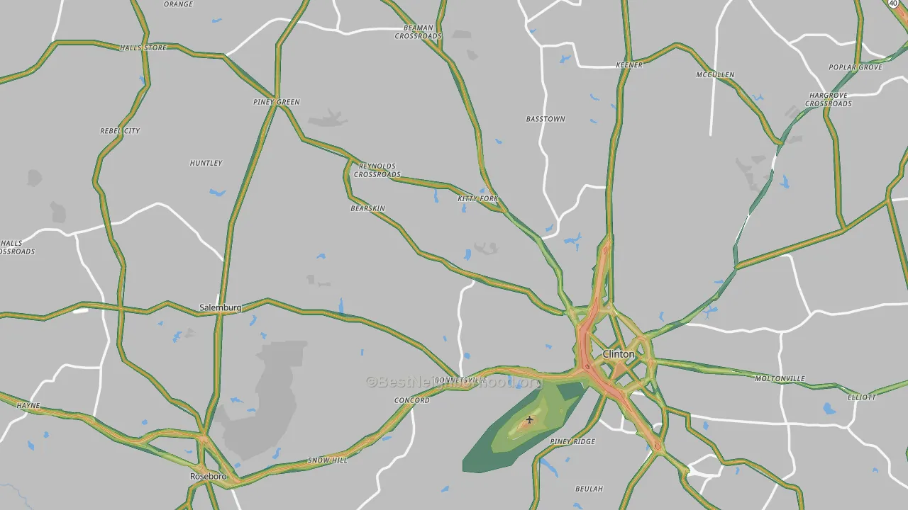 Sampson County, NC Map of Noise Levels in Sampson County