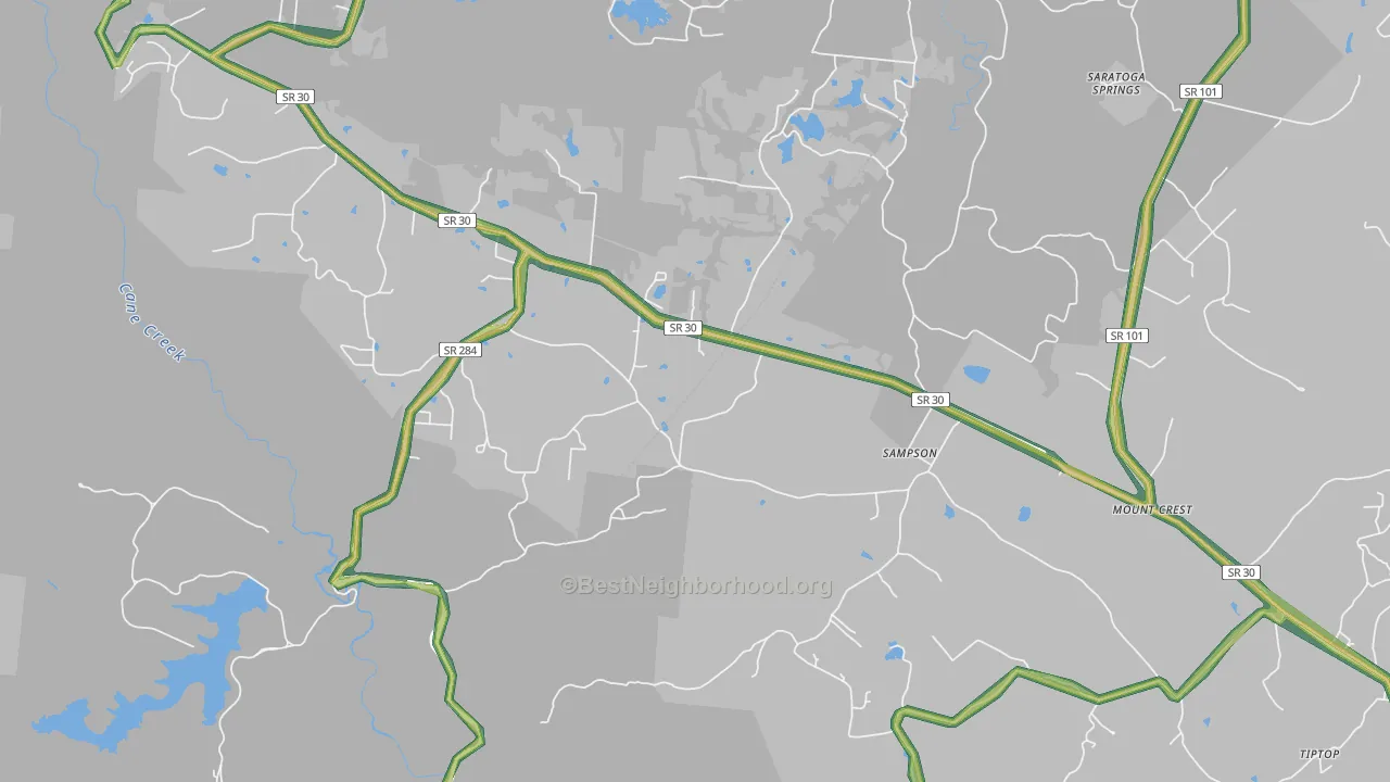 Sampson, TN Map of Noise Levels in Sampson