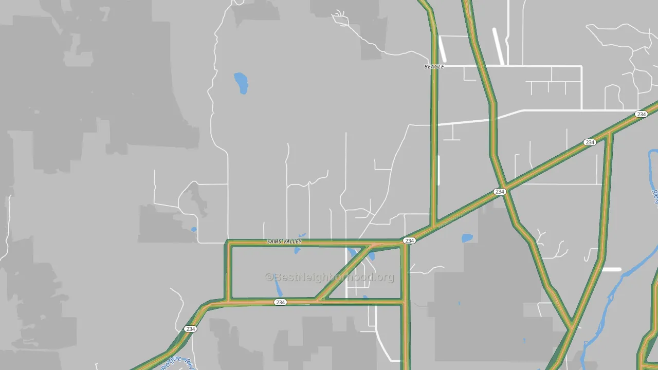 Sams Valley, OR Map of Noise Levels in Sams Valley