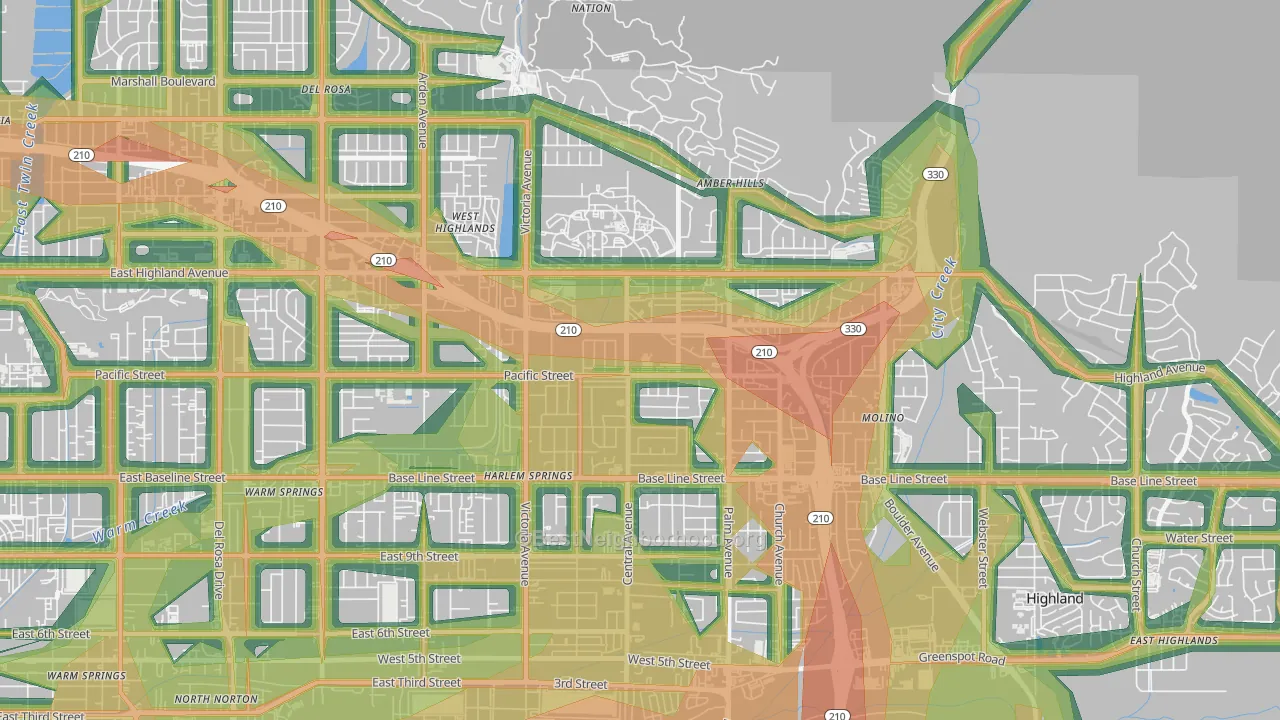 San Andreas, Highland, CA Map of Noise Levels in San Andreas