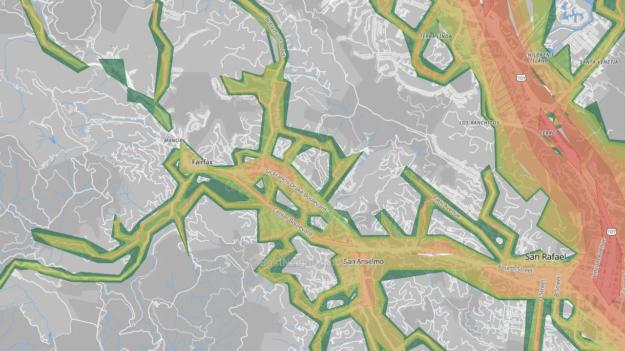San Anselmo, CA Map of Noise Levels in San Anselmo