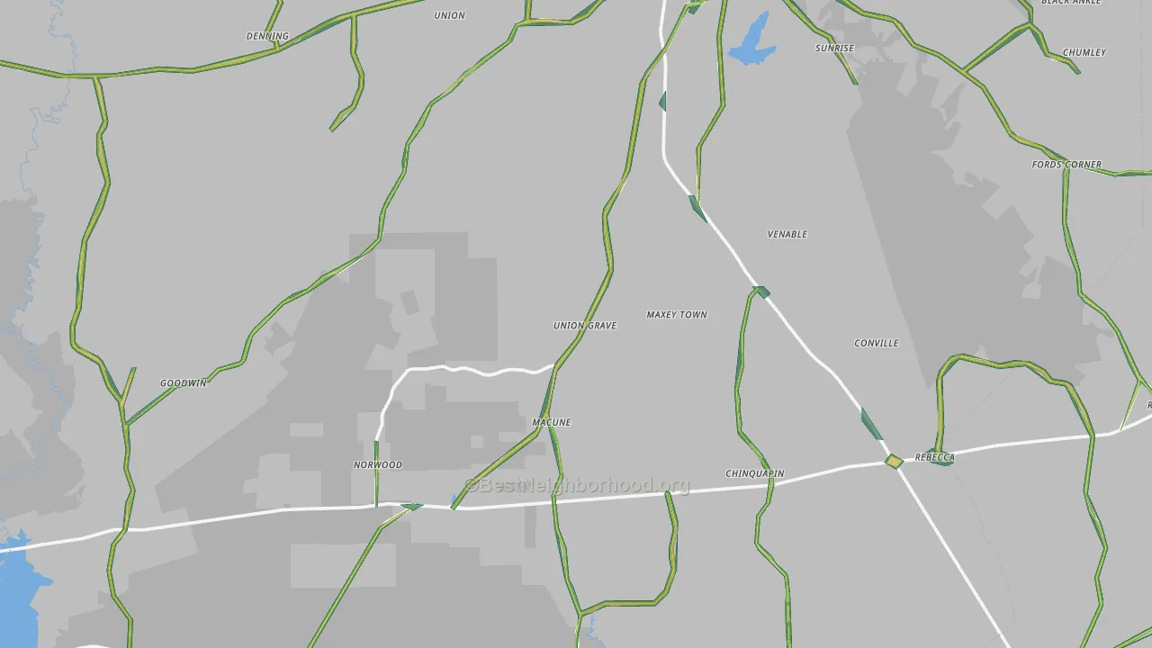 San Augustine County, TX Map of Noise Levels in San Augustine County
