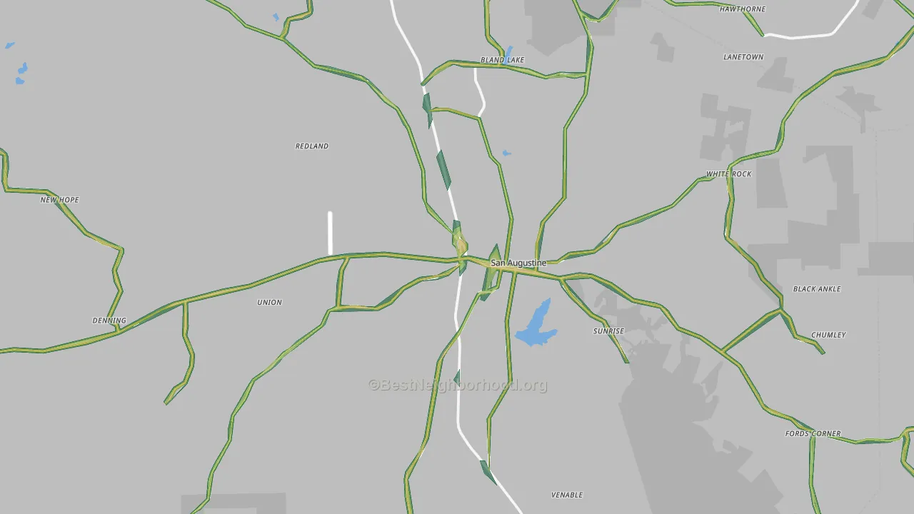 San Augustine, TX Map of Noise Levels in San Augustine