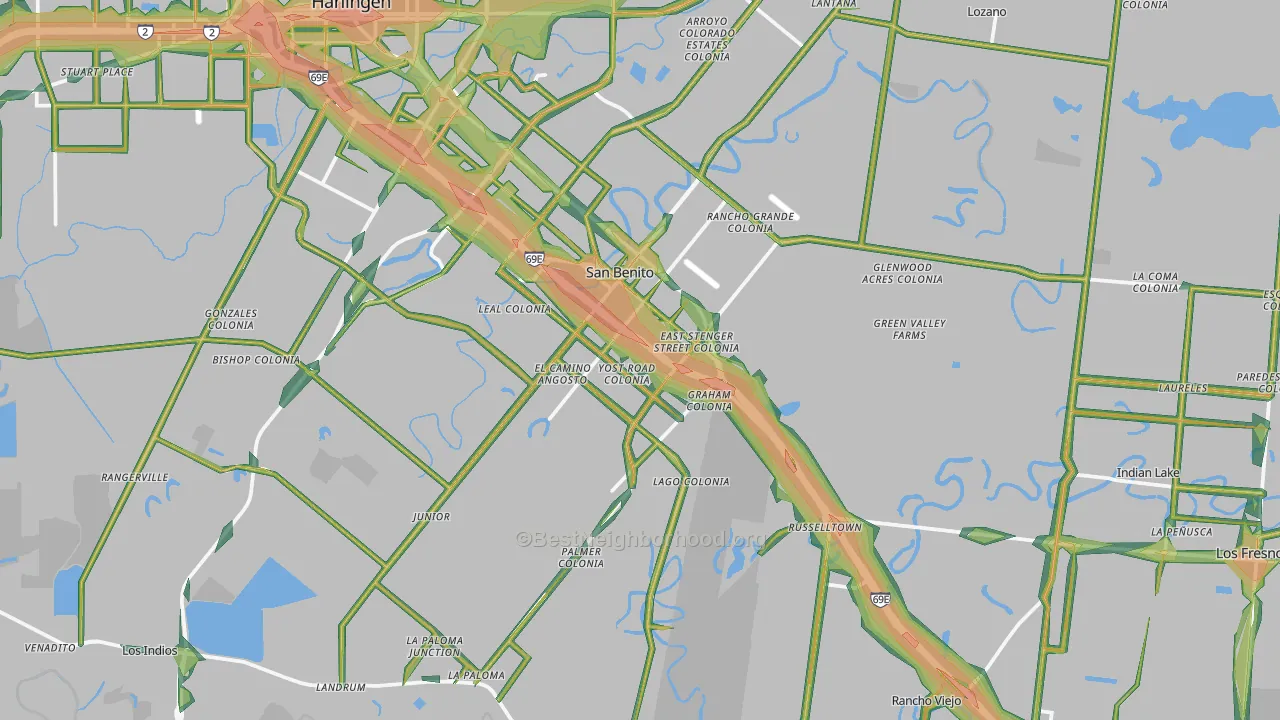 San Benito, TX Map of Noise Levels in San Benito
