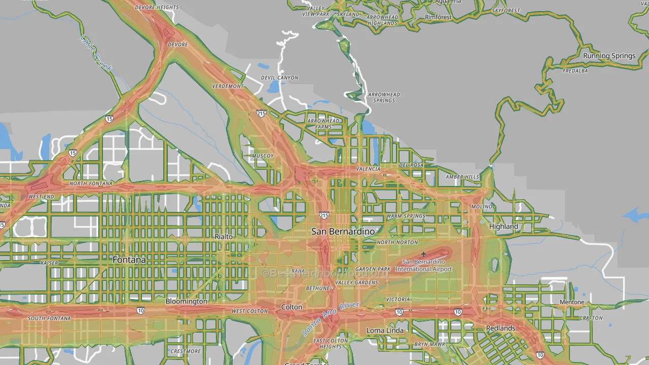 San Bernardino, CA Map of Noise Levels in San Bernardino