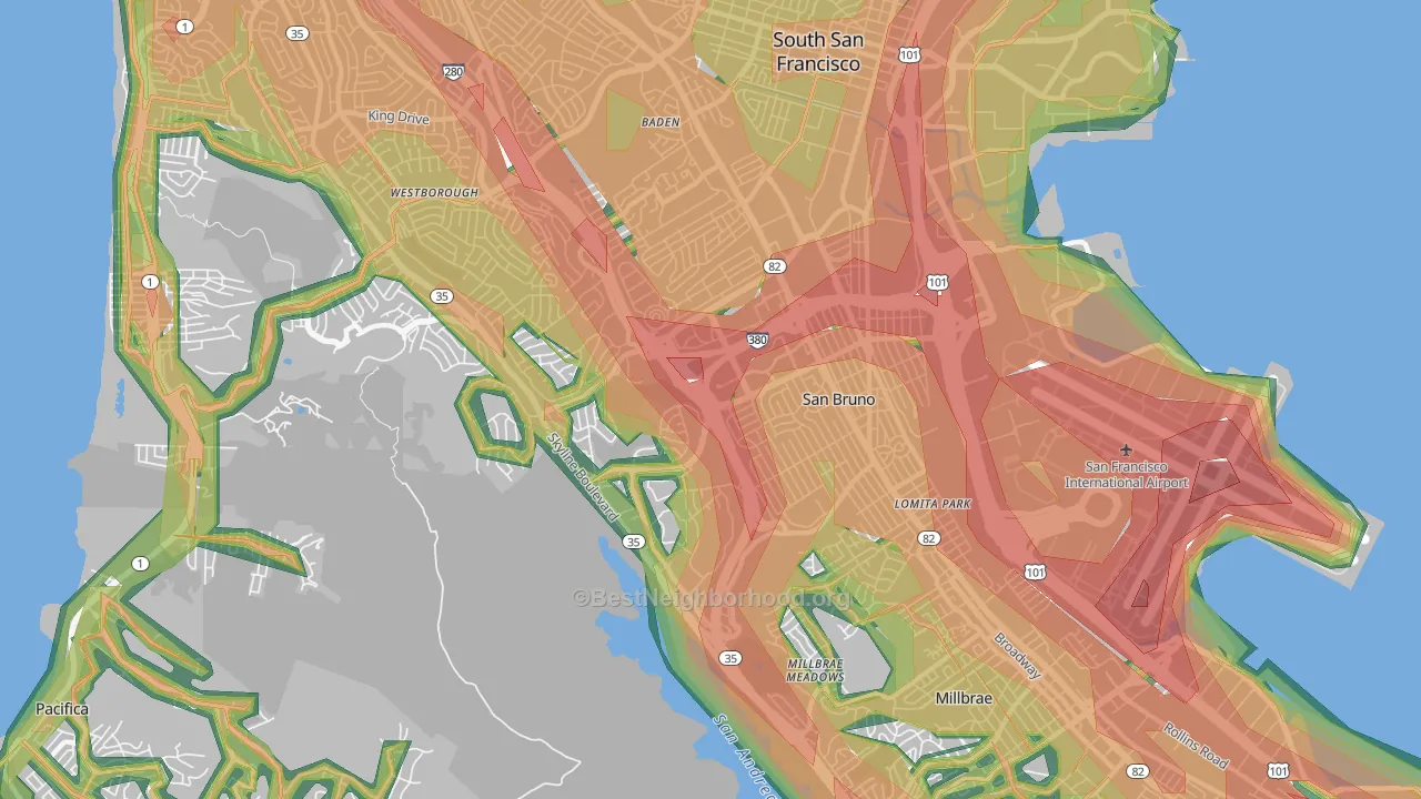 San Bruno, CA Map of Noise Levels in San Bruno