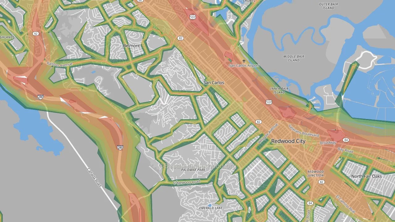 San Carlos, CA Map of Noise Levels in San Carlos