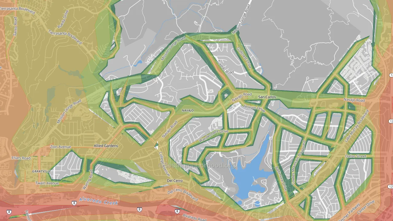 San Carlos, San Diego, CA Map of Noise Levels in San Carlos