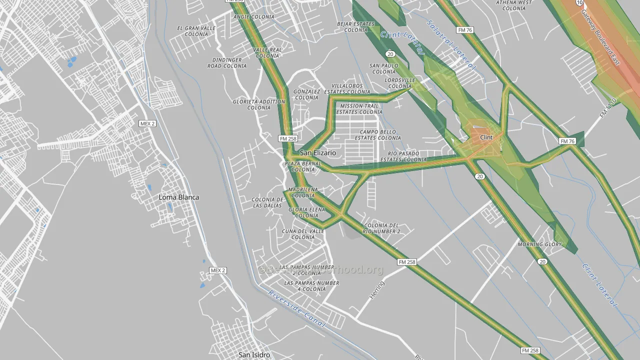 San Elizario, TX Map of Noise Levels in San Elizario
