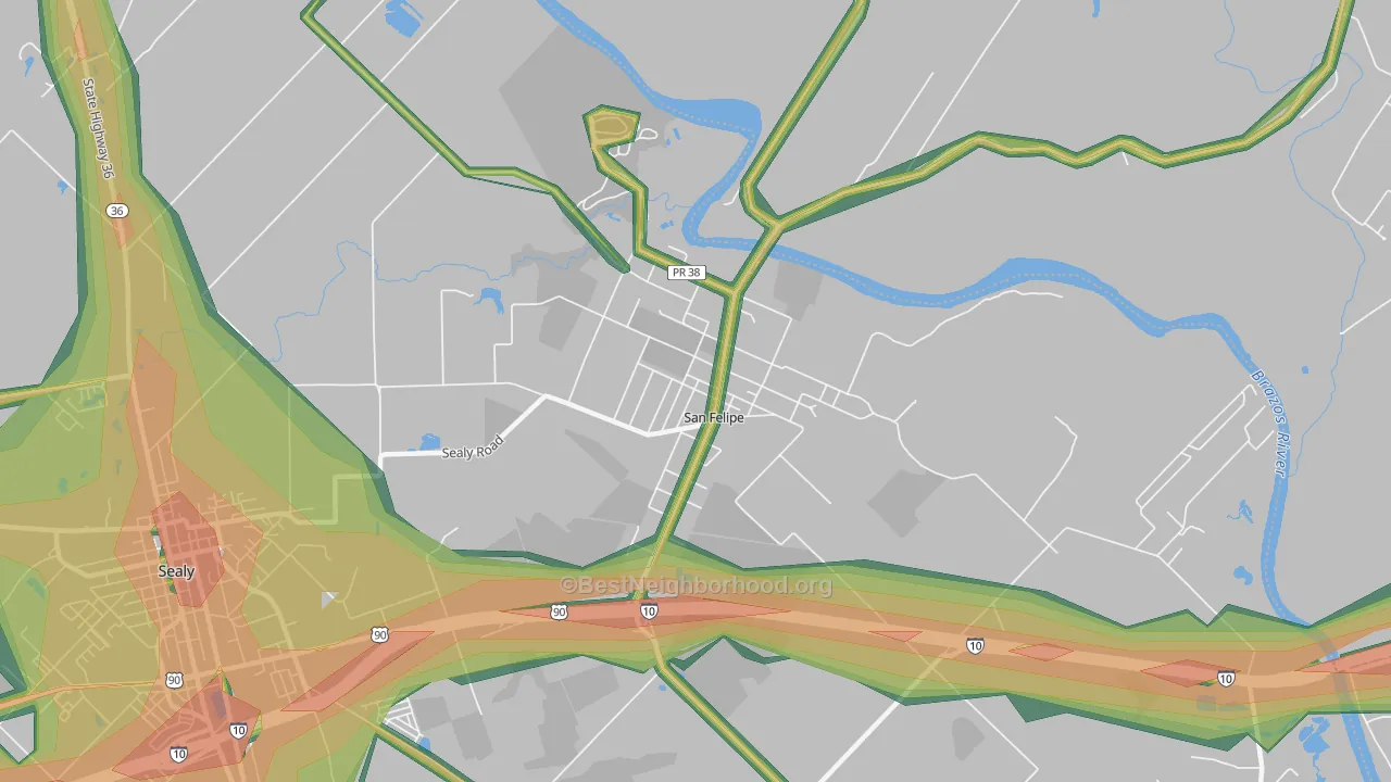 San Felipe, TX Map of Noise Levels in San Felipe