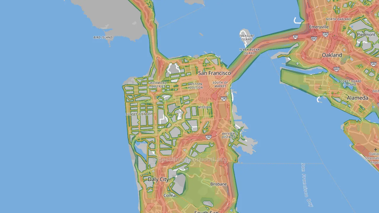 San Francisco County, CA Map of Noise Levels in San Francisco County
