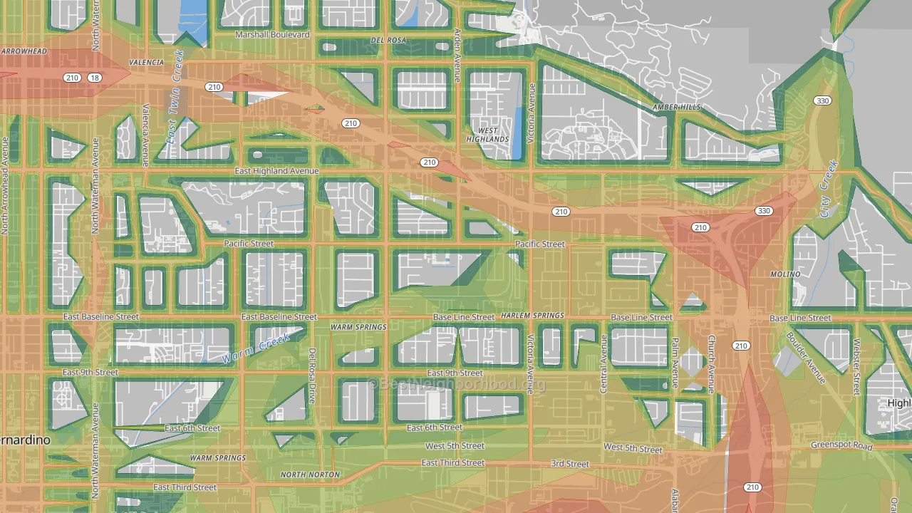 San Gorgonio, Highland, CA Map of Noise Levels in San Gorgonio