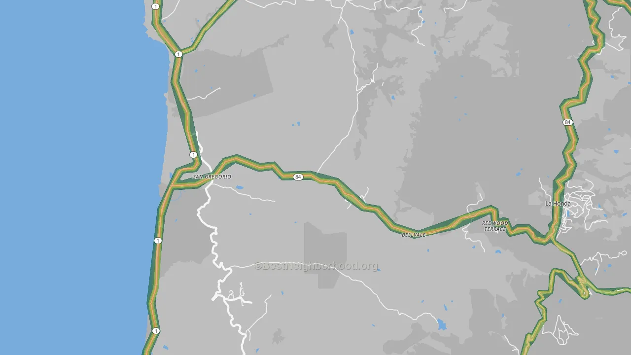 San Gregorio, CA Map of Noise Levels in San Gregorio