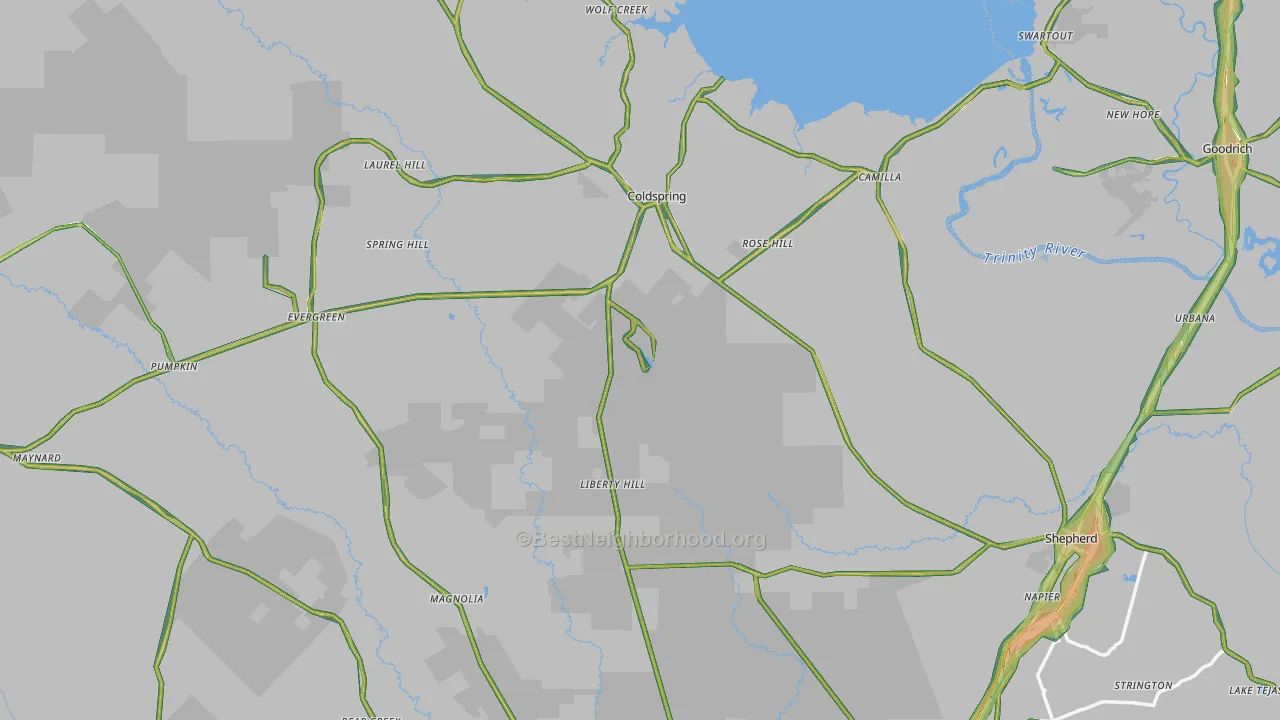 San Jacinto County, TX Map of Noise Levels in San Jacinto County