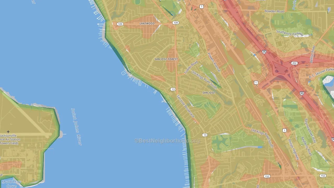 San Jose Forest, Jacksonville, FL Map of Noise Levels in San Jose Forest