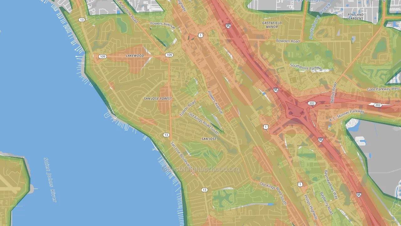 San Jose, Jacksonville, FL Map of Noise Levels in San Jose