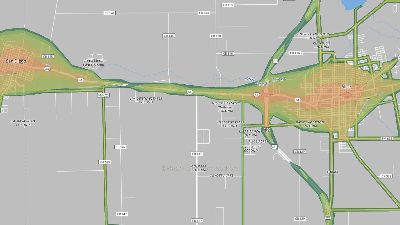 San Jose, TX Map of Noise Levels in San Jose