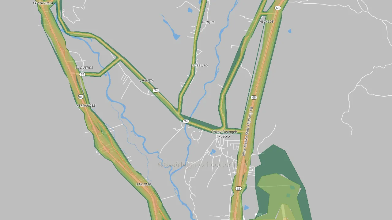 San Juan Pueblo, NM Map of Noise Levels in San Juan Pueblo