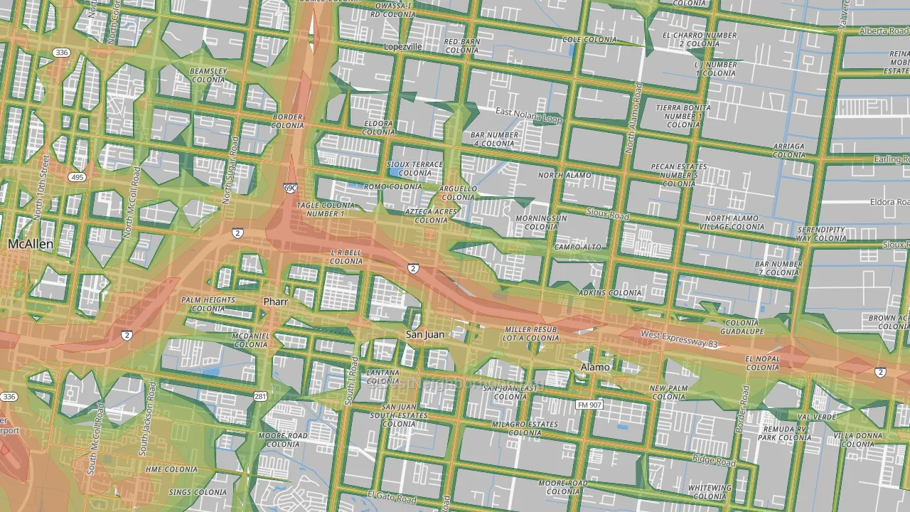 San Juan, TX Map of Noise Levels in San Juan