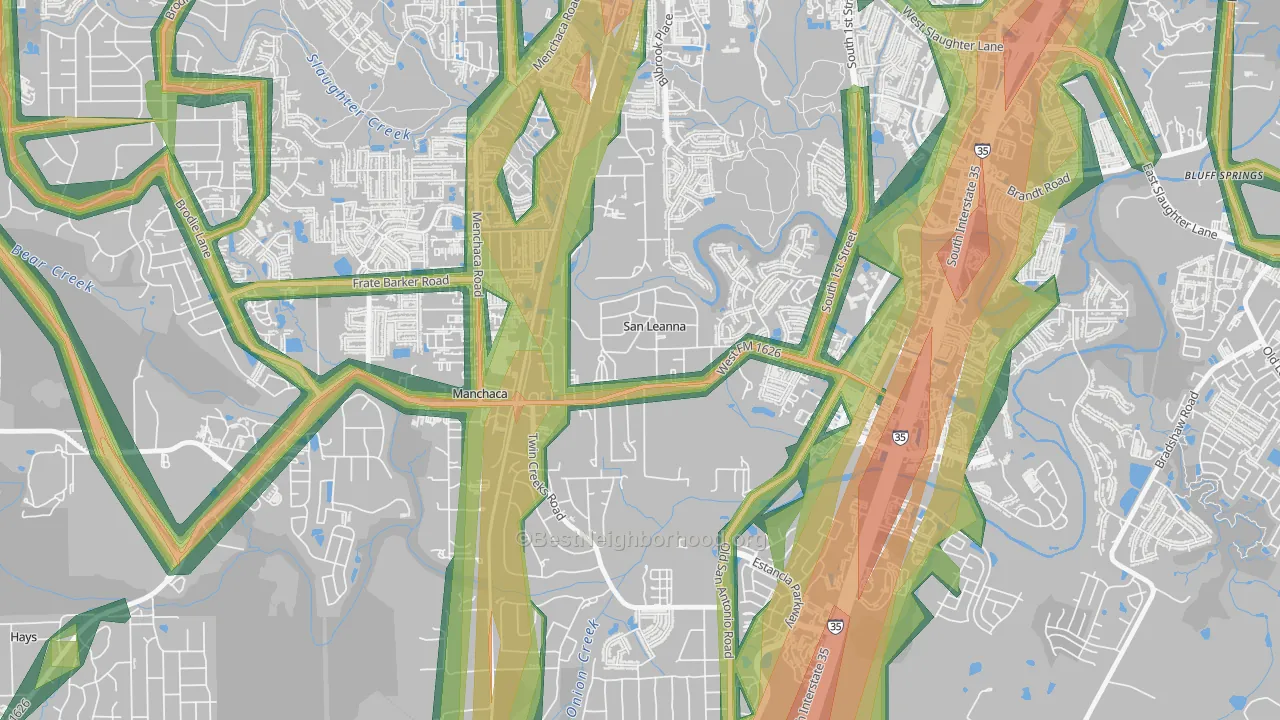 San Leanna, TX Map of Noise Levels in San Leanna