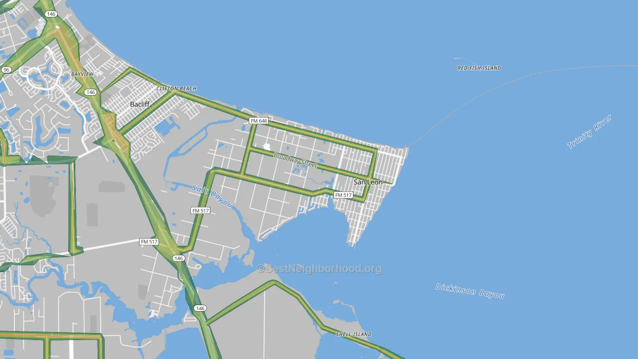 San Leon, TX Map of Noise Levels in San Leon