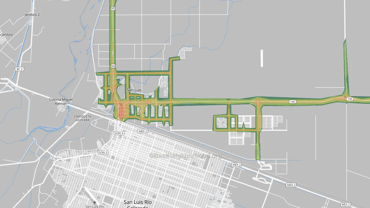 San Luis, AZ Map of Noise Levels in San Luis