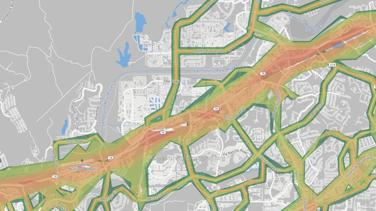San Luis Rey, Oceanside, CA Map of Noise Levels in San Luis Rey