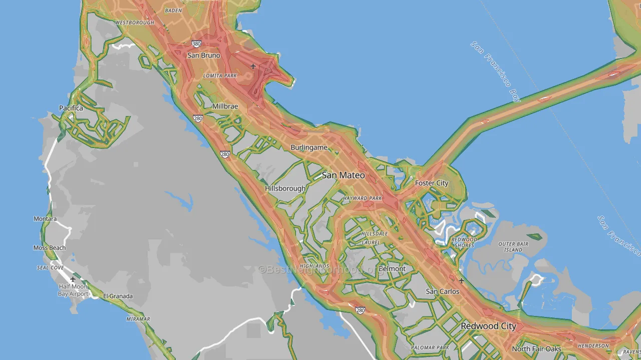 San Mateo County, CA Map of Noise Levels in San Mateo County