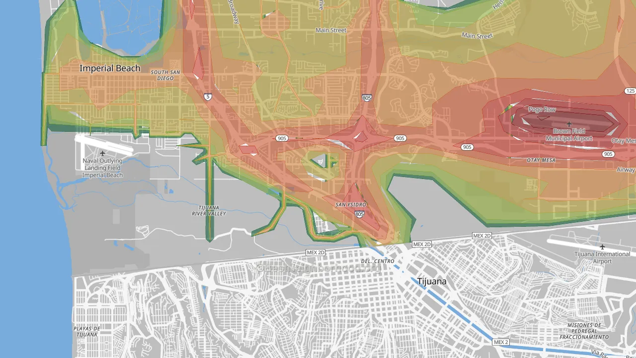 San Ysidro, CA Map of Noise Levels in San Ysidro