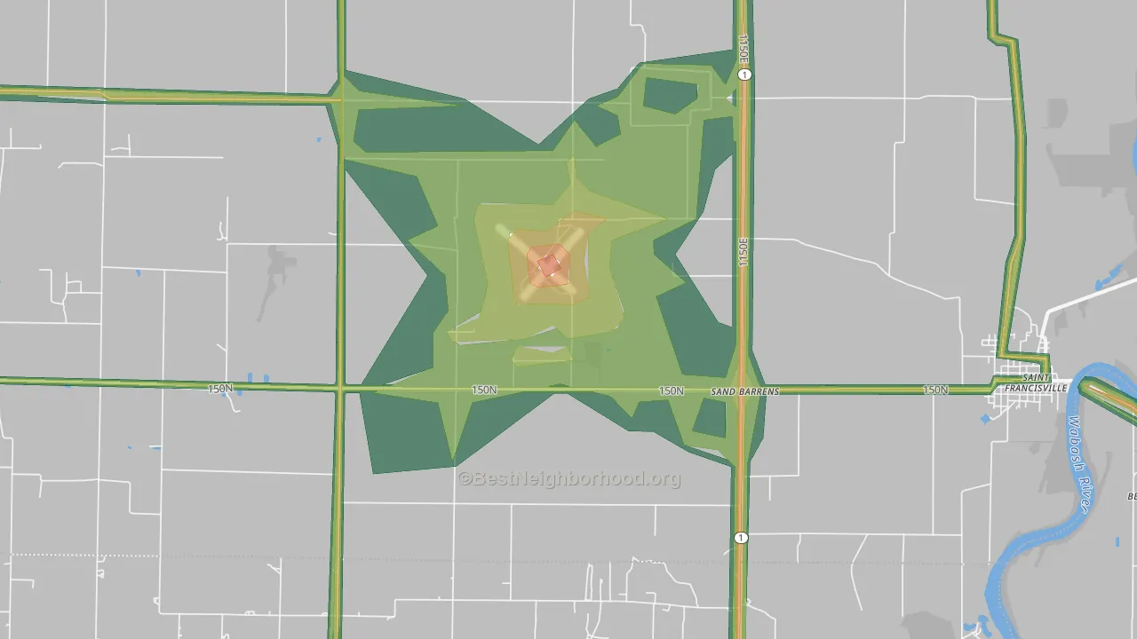 Sand Barrens, IL Map of Noise Levels in Sand Barrens