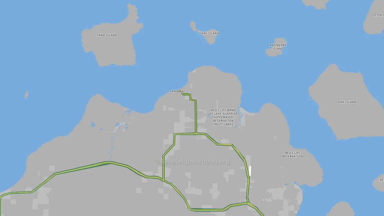 Sand Bay, WI Map of Noise Levels in Sand Bay