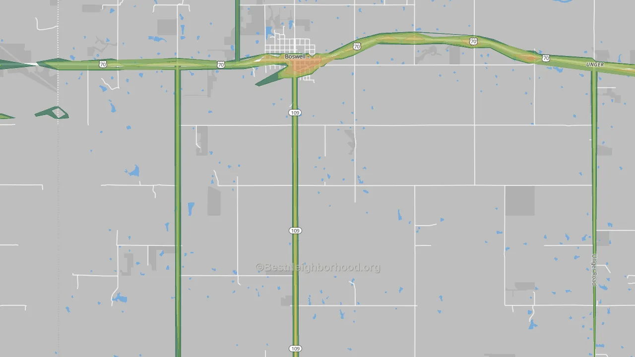 Sand Bluff, OK Map of Noise Levels in Sand Bluff
