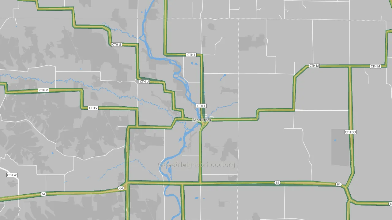 Sand Creek, WI Map of Noise Levels in Sand Creek