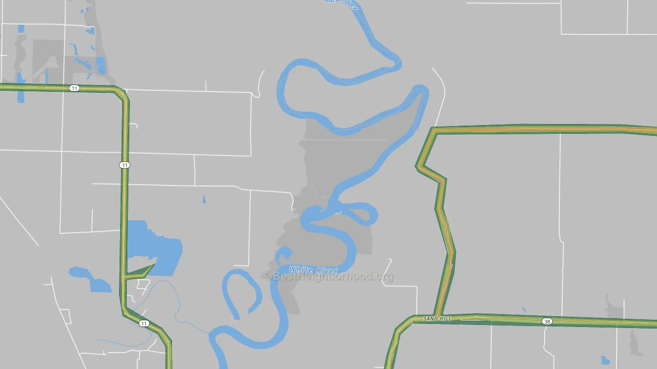 Sand Hill, AR Map of Noise Levels in Sand Hill