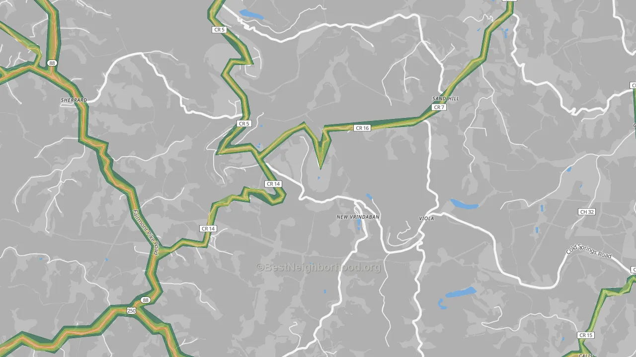 Sand Hill, WV Map of Noise Levels in Sand Hill