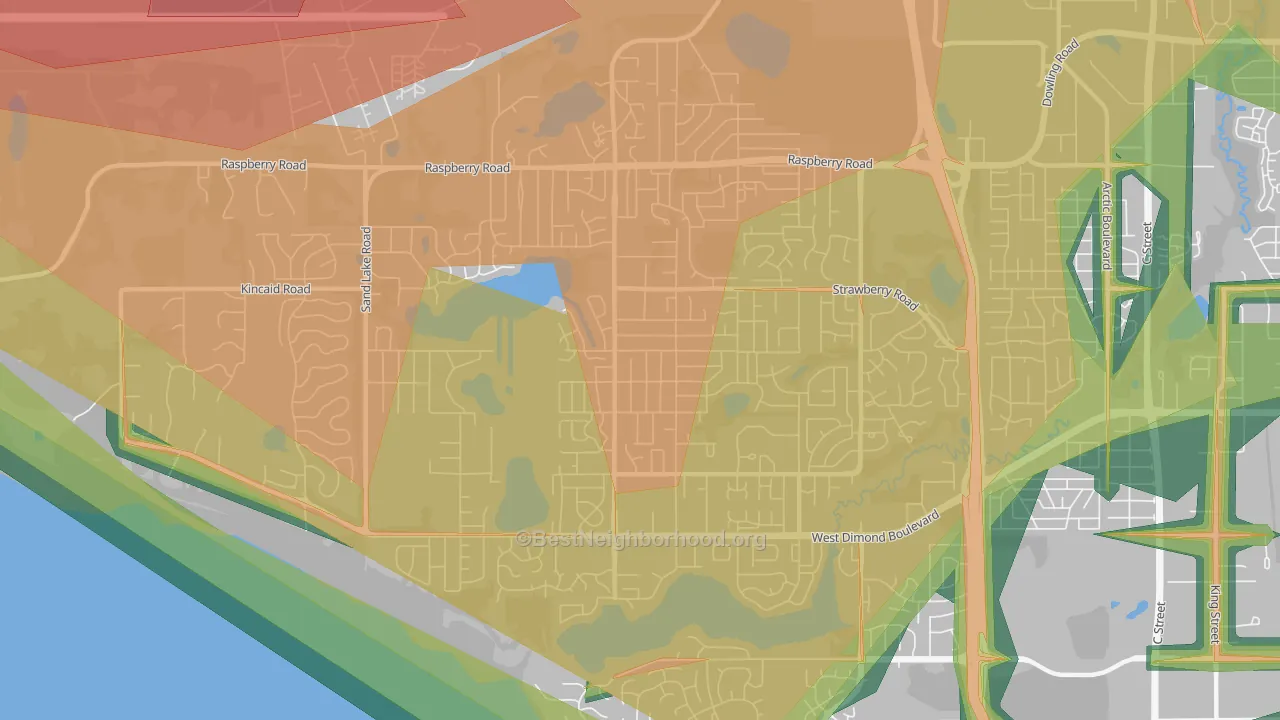 Sand Lake, Anchorage, AK Map of Noise Levels in Sand Lake
