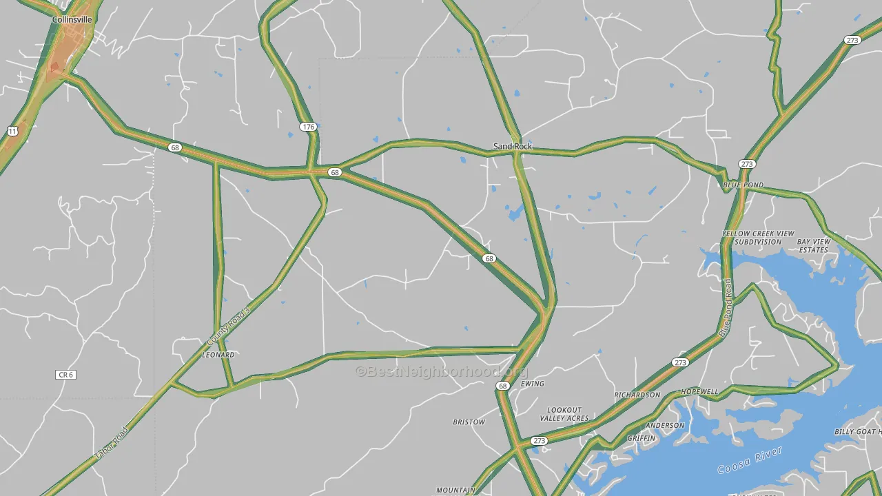 Sand Rock, AL Map of Noise Levels in Sand Rock