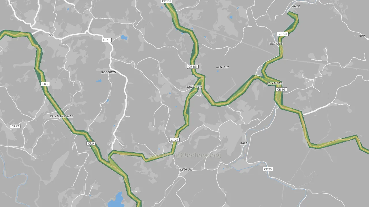 Sand Run, WV Map of Noise Levels in Sand Run