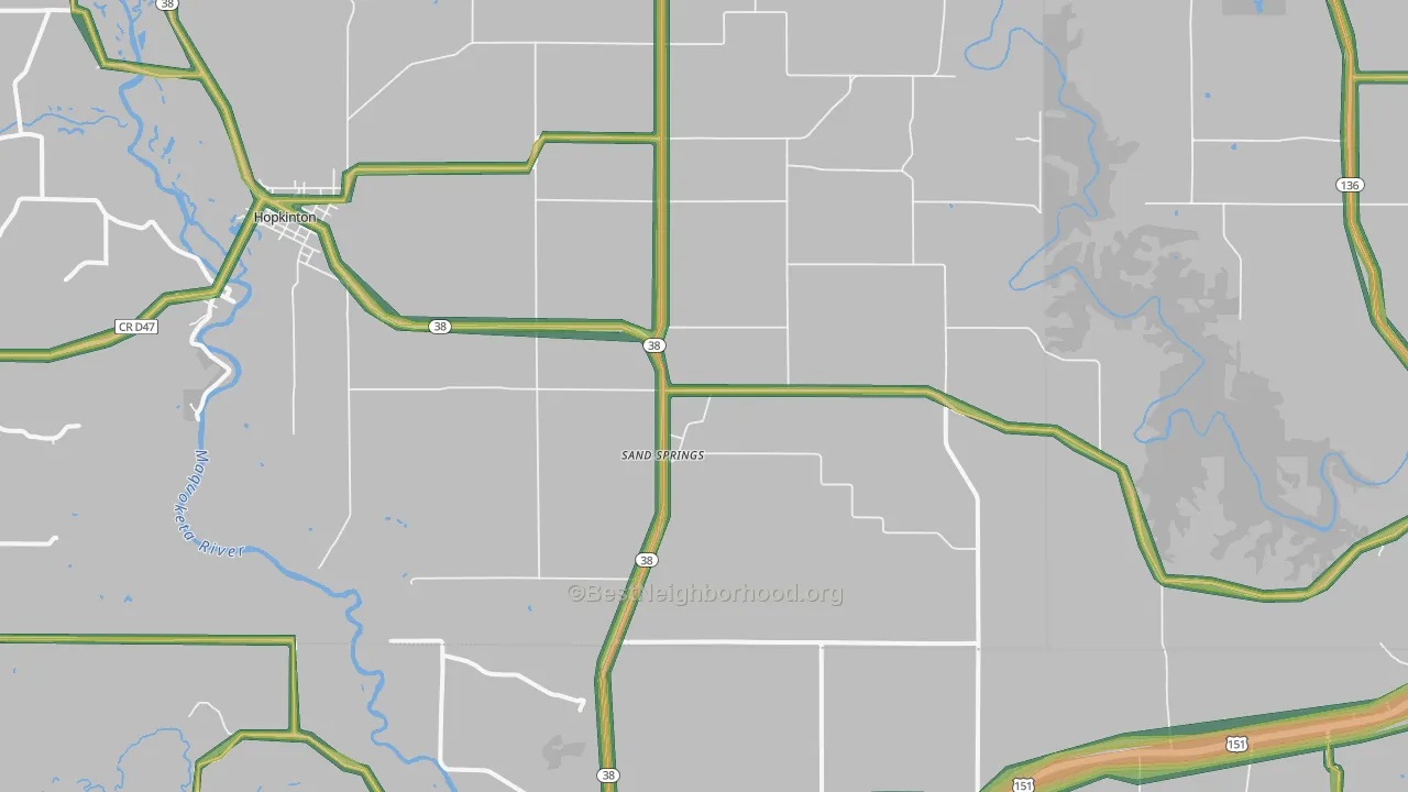 Sand Springs, IA Map of Noise Levels in Sand Springs