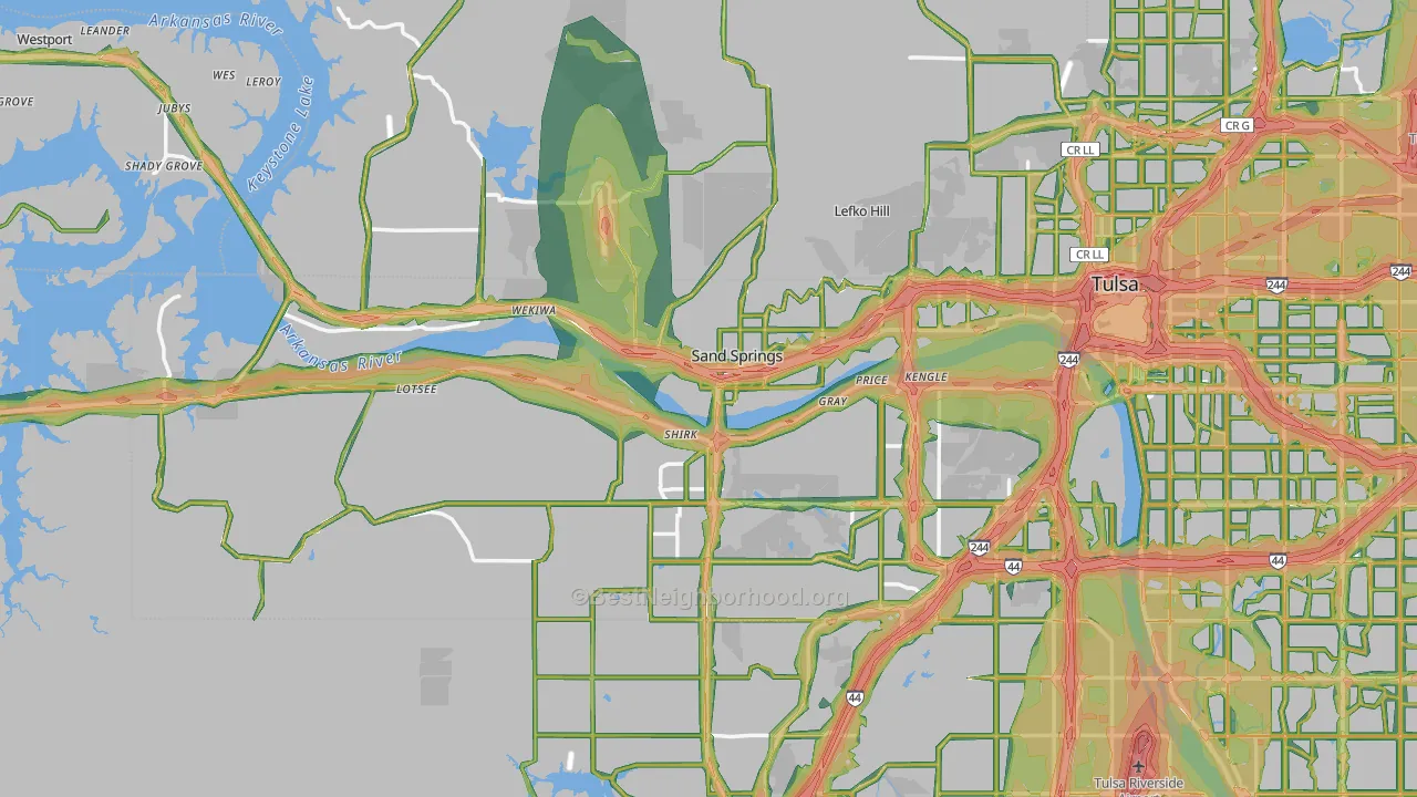 Sand Springs, OK Map of Noise Levels in Sand Springs