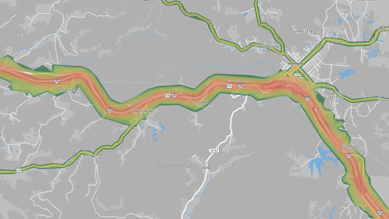 Sand Springs, TN Map of Noise Levels in Sand Springs